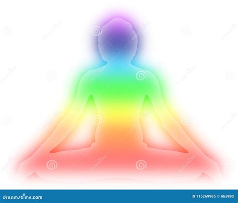 Yoga Meditation Pose With Blue Energy Aura Light On Light Blue