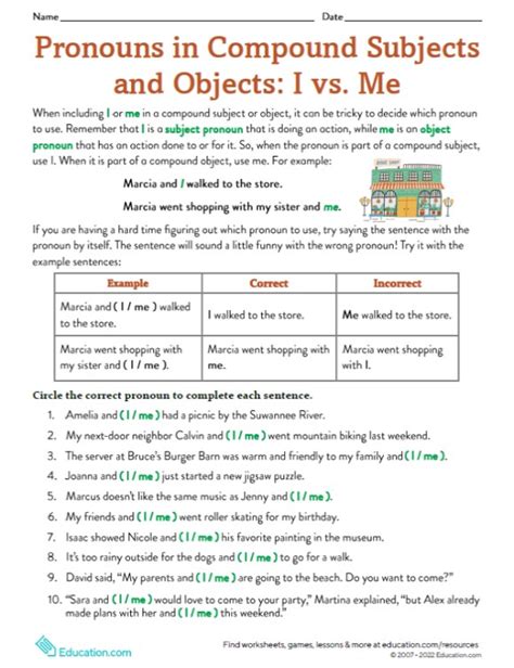 Printables Pronouns In Compound Subjects And Objects I Vs Me Hp® Official Site