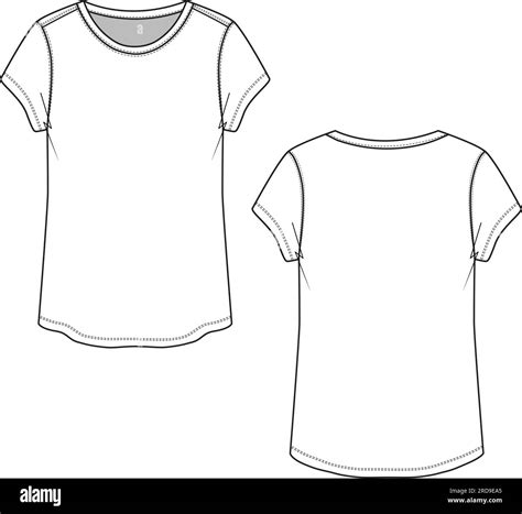 Women Crew Neck Short Sleeve T Shirt Technical Flat Sketch Drawing Vector Stock Vector Image