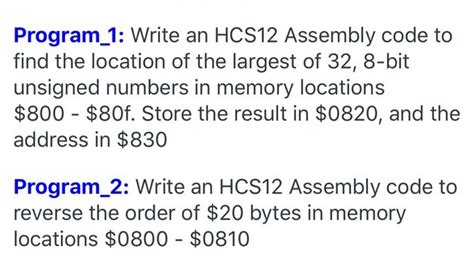 Program 1 Write An HCS12 Assembly Code To Find The Chegg