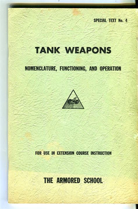 Tank Weapons Nomenclature Functioning And Operation Special Text No