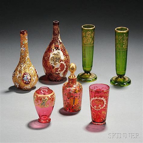 Sold At Auction Seven Pieces Of Moser Type Gilded And Enameled Glass