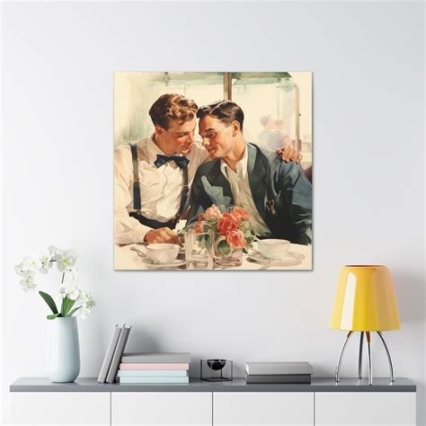 S Gay Men In Love Queer Art Queer Art Print Square Canvas Gallery Wraps WWII Retro Art