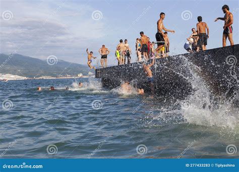 Novorossiysk, Russia - August 5, 2022: Children and Adults are Jumping ...