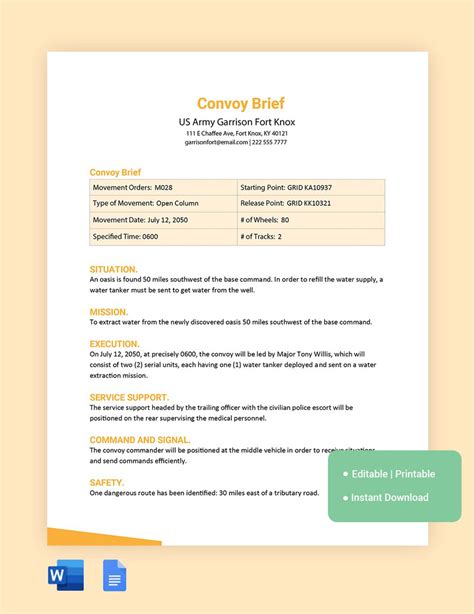 Convoy Brief Template in Word, Google Docs - Download | Template.net