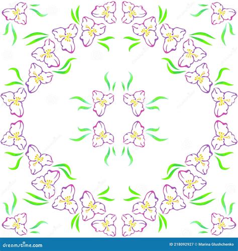 Hand Drawn Bloom Tradescantia Flower Pattern Symmetry Pattern Delicate
