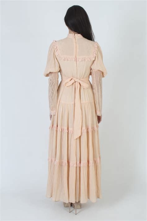 Gunne Sax Bridal Maxi Dress 70s Peach Jessica MClin Gem