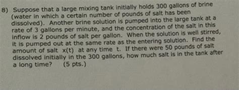 Solved Suppose That A Large Mixing Tank Initially Holds Chegg