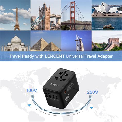 LENCENT 65W Gan III Universal Travel Adapter PD Fast Charging W 2 USB