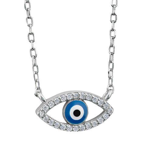 NP422 Rhodium Plated Sterling Silver Oval Light Blue Evil Eye Enamel