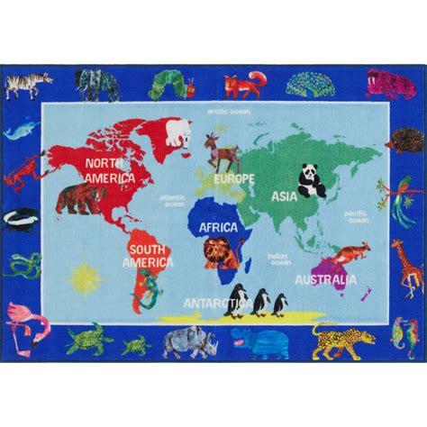 Eric Carle Elementary World Map Kids Area Rug