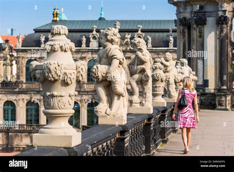 Inner courtyard with sculptures in the Zwinger, architecture ...