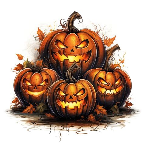 Premium Ai Image Spooky Carved Pumpkins Watercolor Art For Halloween