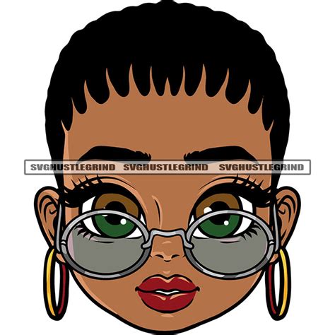 Gangster African American Wearing Hoop Earing Sunglass Cute Face Desig