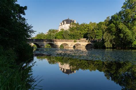 Castle Raoul and Bridge with Reflection in Water, Chateauroux City ...