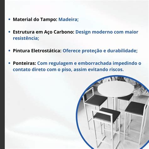 Conjunto Mesa Alta Bar Bistrô Redonda Branca 4 Banquetas Confort