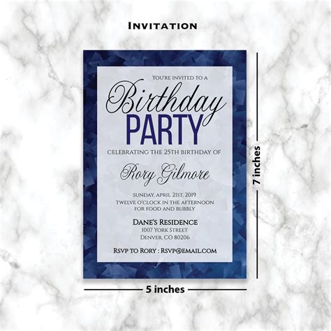 Blue Birthday Party Invite Template Party Printable Etsy