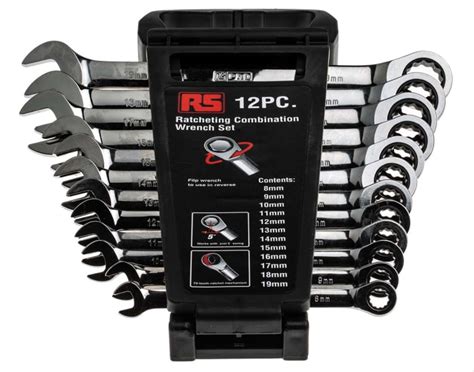 RS PRO RS PRO 12 Piece Chrome Vanadium Steel Ratchet Spanner Set