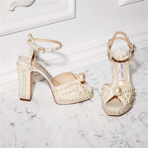 Jimmy Choo Sacaria Pf White Satin Platform Sandals With All Over