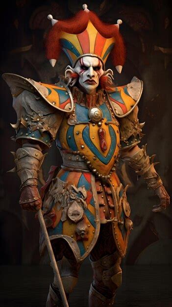 Premium AI Image | defiant court jester in motley armor and piebald scraps