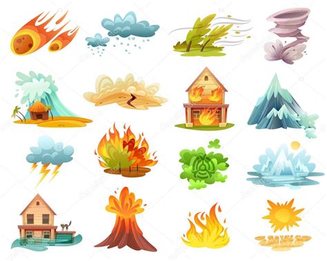 Conjunto De Iconos De Dibujos Animados Sobre Desastres Naturales Vector