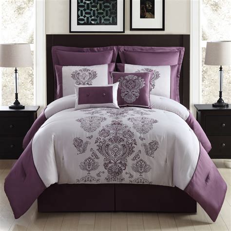 8 Piece Embroidered Comforter Set Purple Pendant Home Bed And Bath