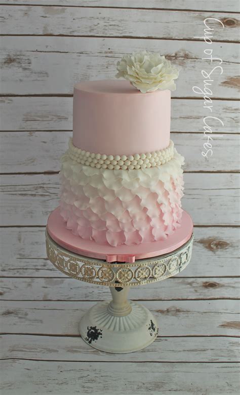 Pink Ombre Petal Ruffle Baby Shower Cake With Sugar Peony From Cup Of