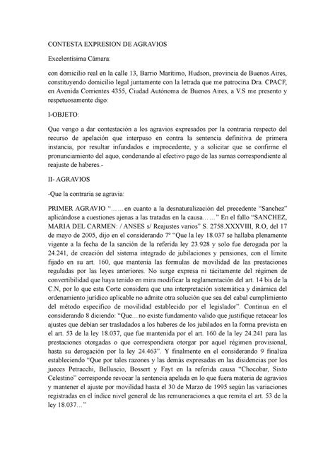 Contesta Expresion DE Agravios Anses CONTESTA EXPRESION DE AGRAVIOS