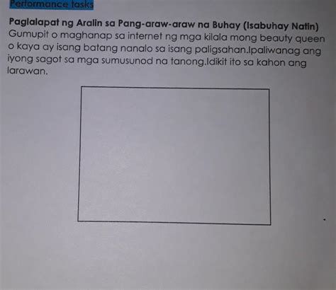 Performance Tasks Paglalapat Ng Aralin Sa Pang Araw Araw Na Buhay