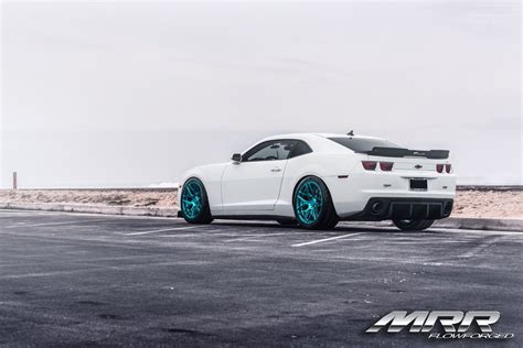 White Camaro SS on Blue Chrome Custom Wheels by MRR — CARiD.com Gallery