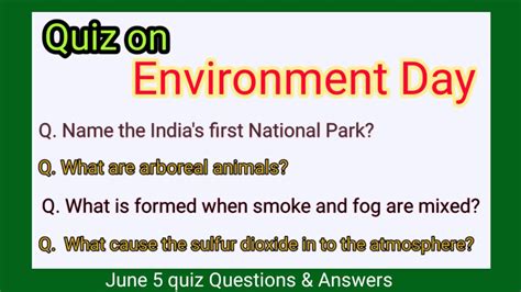 Environment Day Quiz In English Quiz On Environment Day In English