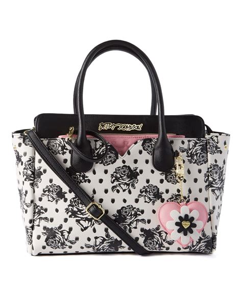 Black And White Floral Satchel And Pink Quilted Pouch Betsey Johnson Handbags Betsy Johnson