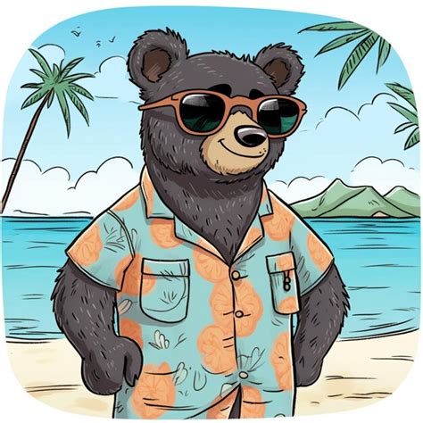 Oso De Dibujos Animados Con Gafas De Sol Y Una Camisa Hawaiana En La