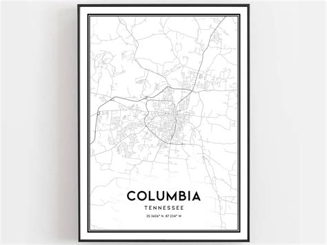 Columbia Map Print Columbia Map Poster Wall Art Tn City Map - Etsy