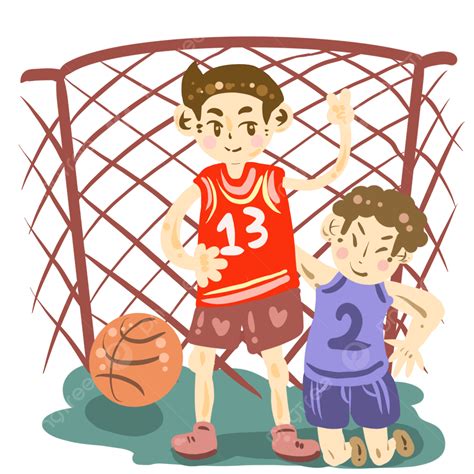 2 Kids Playing Basketball Clipart