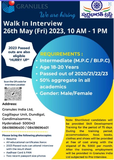 Granules India Ltd Walk In Drive For Freshers Experience On Th May