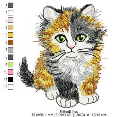 Calico Kitten Machine Embroidery Design Cats Embroidery Etsy