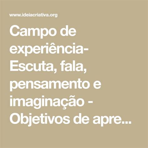 The Words Campo De Experiencia Escuta Fala Pensamento E Imagniaco