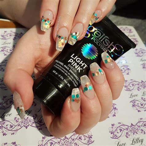 Gelish Polygel Nail Art Opal Effect Nails With Glitter Bubble Dots