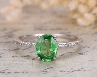 Tsavorite Green Garnet Engagement Ring Vintage White Gold - Etsy