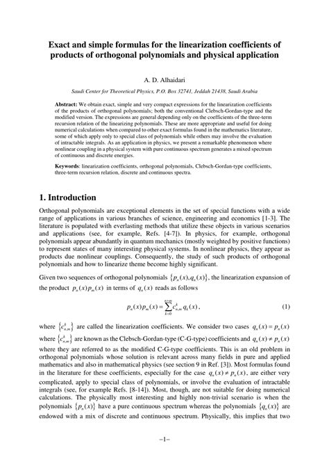 PDF Exact And Simple Formulas For The Linearization Coefficients Of