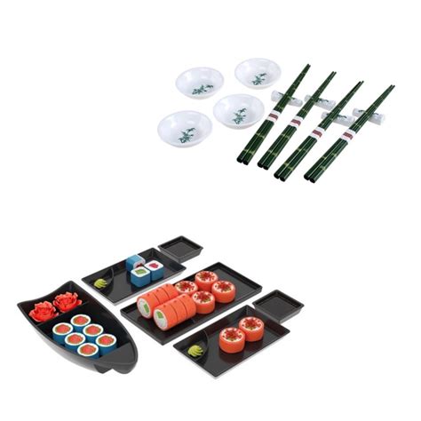 Kit jogo comida japonesa 12 peças jogo sushi 6 peças preto Submarino