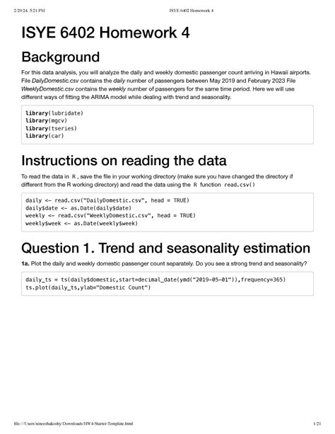 ISYE 6402 Homework 4 ISYE 6402 Homework 4 Background For This Data