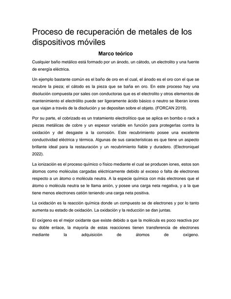 SOLUTION Proceso De Recuperaci N De Metales De Los Dispositivos M