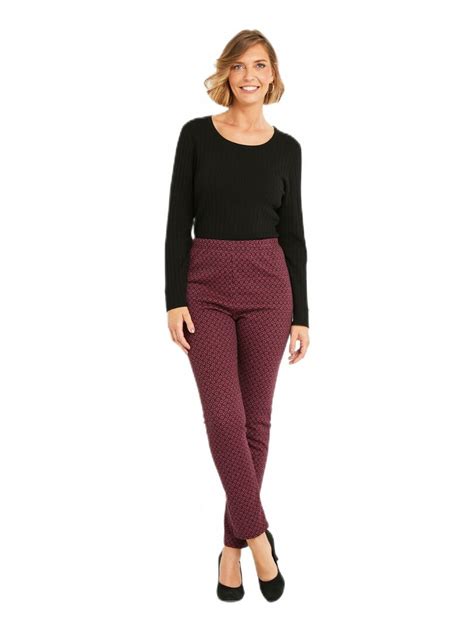 Pantalon droit fuselé taille élastiquée jacquard Noir Rose Noir