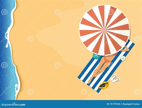 Women With Pink Bikini Sunbathing On The Beach Summer Holiday Vector Stock Vector