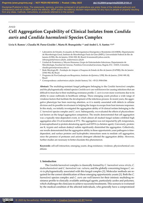 PDF Cell Aggregation Capability Of Clinical Isolates From Candida