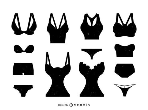 Conjunto De Silhueta Lingerie Mulher Roupa Interior Baixar Vector