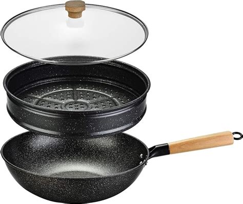 Nonstick Woks And Stir Fry Pans With Lid Steam Rack Wok Pan With Lid Ceramic Wok