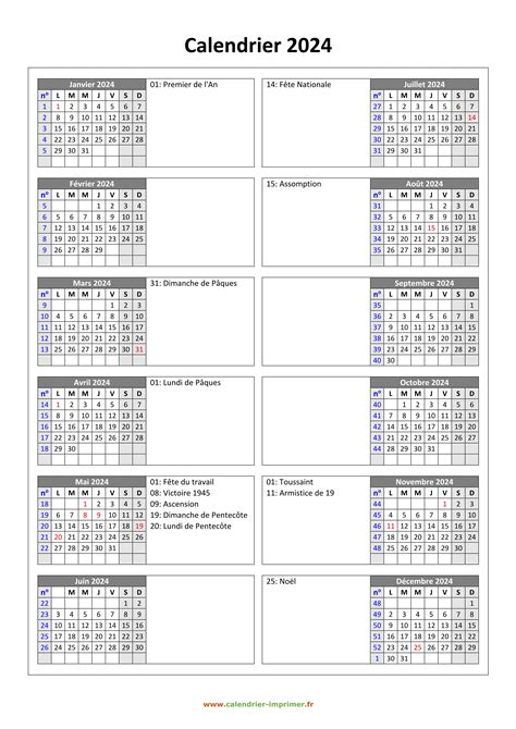 Calendrier 2024 à Imprimer Gratuit